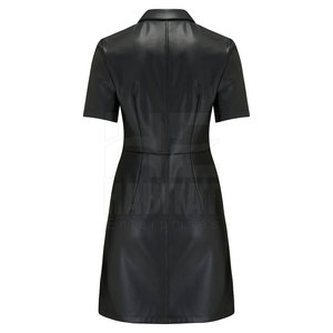 Vestido de Cuero Moderno para Mujer, Cuello Camisero, Cintura Ajustable, Vestido de Cuero Elegante y Ajustado - Product Image 2
