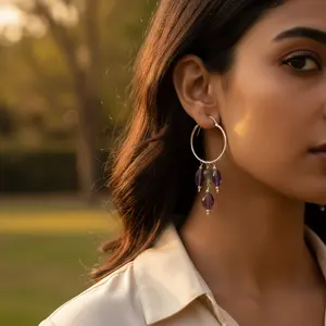 Pendientes de Aro Colgantes de Plata 925 Chapados en Oro con Amatista para Bodas, Fiestas y Regalos - Product Image 1