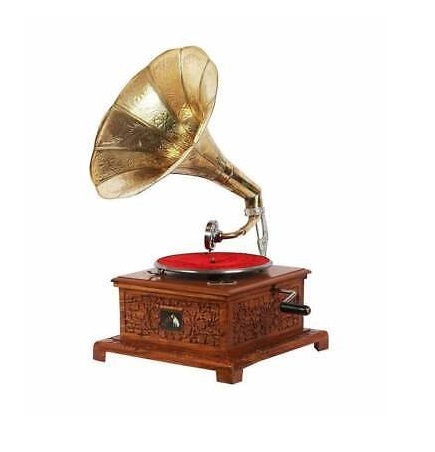 Home Decorative Vintage Gramophone Showpiece Record Player With Wooden Base Brass Horn Music Player Customized for Sale .