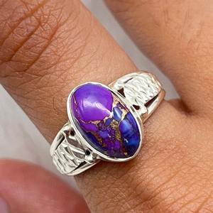 แหวนเงินสเตอร์ลิงทำด้วยมือทำจาก925ทำด้วยมือพร้อมทองแดงสีม่วงเทอร์ควอยซ์ของขวัญแต่งงาน - Product Image 1