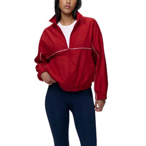 Veste pour femme coupe-vent gris léger avec fermeture éclair Vêtements d'extérieur décontractés Poignets et poches côtelés élégants Veste coupe-vent pour femme - Product Image 3