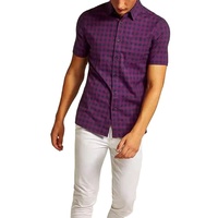 Kemeja Pria Kasual Lengan Pendek Kancing Depan Slim Fit Motif Kotak-kotak 100% Katun Ukuran 6XL dari Pemasok Pakistan