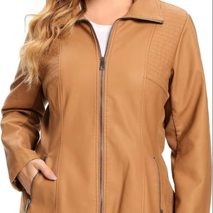 Chaqueta Casual de Mujer, de Cuero Genuino, Acolchada, Impermeable, Transpirable, Estampada, con Cierre, Chaqueta de Gamuza, Botones Elásticos, 100% Poliéster - Product Image 2