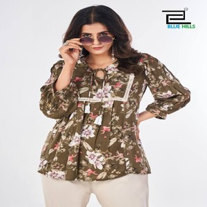 Kurti court imprimé avec dentelle de qualité supérieure et Dori en rayonne douce froissée Design léger et confortable - Product Image 4