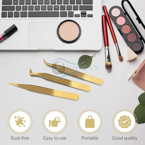 Pinzas para pestañas recubiertas de oro de primera calidad, herramienta de punta de precisión para artistas de extensión de pestañas, pinzas profesionales para pestañas con acabado dorado - Product Image 4