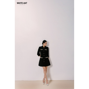 Vestidos elegantes de manga larga para mujer Vestidos casuales acampanados con botones frontales VEVEL ALINE DRESS 85% Poliéster 15% Spandex Vietnam - Product Image 1