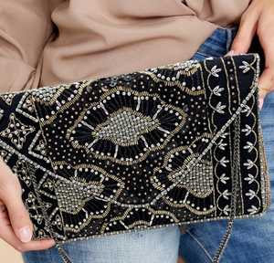 Nevaih กระเป๋าคลัทช์สะพายข้างสุดหรูสีดำเมทัลลิคลูกปัดคริสตัลและ rhinestone กระเป๋าแฟชั่น - Product Image 1