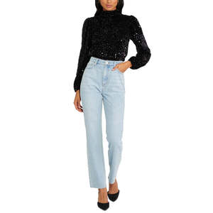 Sanctuary Women's All Nighter Mock Neck <b>Top</b> <b>Sequined</b> Decoration Straight Silhouette Black Size XSmall - Product Image 1