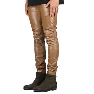 Pantalones de cuero de calidad superior para hombre más vendidos, ropa informal ligera con patrón recto de cintura media lavado oscuro a la venta - Product Image 2