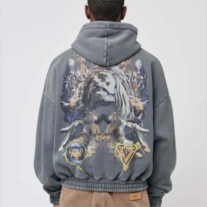 Sudadera con capucha transpirable de algodón 100% con cremallera de gran tamaño con logotipo personalizado patrón 3D anticontracción al por mayor para hombres y mujeres - Product Image 2