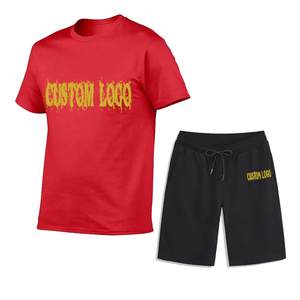 Conjunto de pantalones cortos y camisetas de verano Vintage de algodón de alta calidad para hombres, tela de punto con patrón 3D de logotipo personalizado - Product Image 1