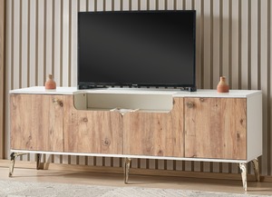 Modern Midcentury Convertible <b>TV</b> <b>Stand</b> with Storage for 50-54 in <b>TV</b> Living Room Furniture White Solid Wood Design Floor Mount - Product Image 4
