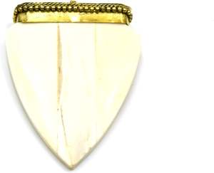 Colgante de colmillo de hueso de buey marrón hecho a mano con tapa dorada punteada, joyería de cuerno de estilo clásico único para fiestas y regalos - Product Image 3