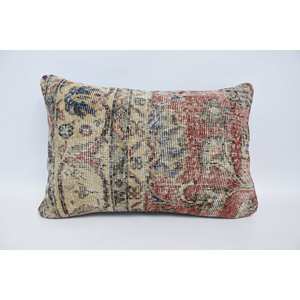 Bohemian Kantha Patchwork Wool Pillow 16x24 Inch Beige Woven Floral <b>Vintage</b> Pattern Portable for <b>Bedding</b> Living for Christmas - Product Image 1