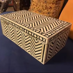 Joyero de madera con incrustaciones de hueso blanco y negro hecho a mano de lujo, organizador de almacenamiento decorativo de gran venta - Product Image 3