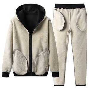 Ensemble de survêtement à capuche en coton 100% uni pour femmes grandes tailles, 2 pièces, polaire chaud, survêtement d'hiver, pantalon de jogging - Product Image 3