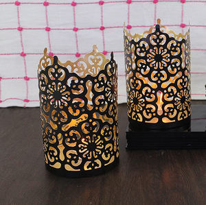 Portavelas votivo de Metal con diseño de corte láser para Pascua, Navidad, decoración de mesa, vela redonda dorada votiva - Product Image 3