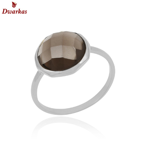 Anillo Clásico de Plata de Ley 925 con Engaste de Bisel y Cuarzo Ahumado para Mujer y Hombre, Joyería al por Mayor para Bodas y Fiestas - Product Image 1