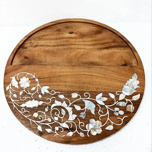 Acacia Wood <b>Chocolate</b> Tray with Mother of Pearl Inlay Trending Squire MOP Design for <b>Ramadan</b> & Eid Serving - Product Image 5