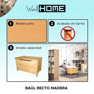 WELL HOME Mobile in Legno di Pino con Tronco Dritto 70x40x44 cm, Arredamento per la Casa con Finitura Naturale Senza Vernice - Product Image 2