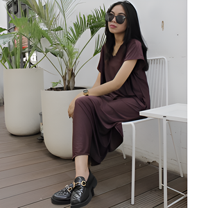 Kayla, vestido Midi de alta calidad con cuello en V para mujer, duradero, cómodo, transpirable, de poliéster, suave, sensación de la mano, patrón sólido, vestido informal - Product Image 1