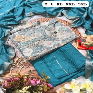 Diseñador de calidad superior Muselina viscosa de buena calidad romana con bordado Trabajo Kurti Pant y Dupatta Fabricante de Surat - Product Image 1