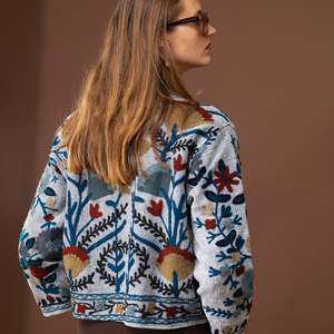 Manteau de veste de banlieue décontracté pour femmes nouveau tissu de toile de coton imprimé automne et hiver polyvalent bouton décoration méthode tissée - Product Image 4