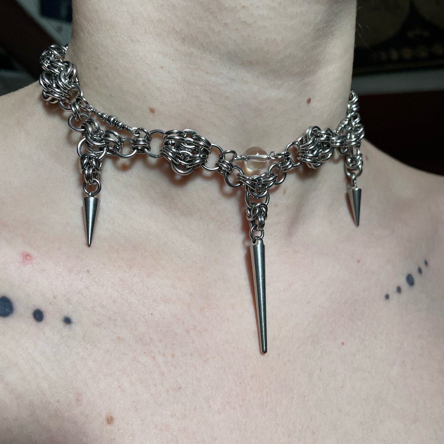 Medieval Stainless Steel Chain Necklace with Pearl