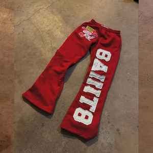 Pantalones Deportivos Unisex Personalizados de Estilo Urbano con Dobladillo Deshilachado y Rayas, Felpa Francesa Gruesa 100% Algodón, Holgados, Desgastados, de Pierna Ancha para Hombre - Product Image 1