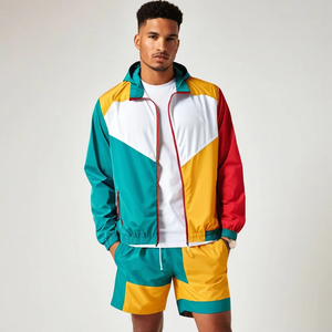 Ensemble coupe-vent pour homme en polyester et nylon, veste zippée et short, deux pièces - Product Image 1