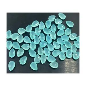 Kualitas Tinggi Grosir Tetesan Pir Briolette Longgar Setengah Bor Chalcedony Biru Aqua 10X14Mm