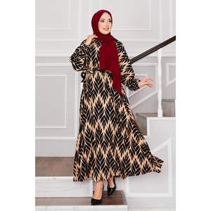 Robe Hijab en crêpe noir avec ceinture à motif palmier Abaya longue ouverte Kimono Style XS robe Kimono de soirée musulmane - Product Image 2