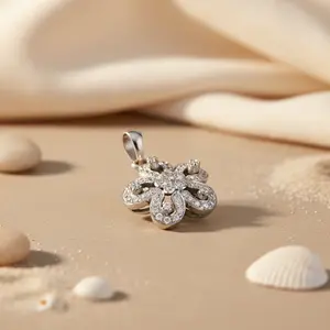 Collier pendentif fleur en argent 925 avec pavé de diamants, bijoux élégants, charmes - Product Image 3