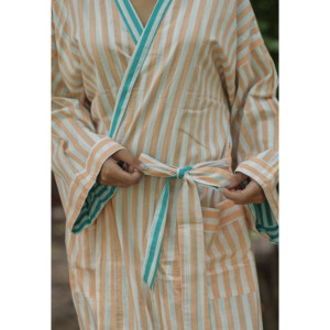 Bata Kimono Reversible de Algodón a Rayas para Mujer, Ligera, Estilo Boho, con Bolsillos, Talla Única, para Spa, Playa, Resort, Verano - Product Image 2