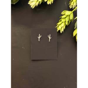 Pendientes de Plata de Ley Fundida Estilo Navajo Vintage con Diseño de Saguaro, Modernos, en Oro Rosa, con Diamantes Inspirados en Plantas - Product Image 1