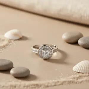 Bague halo en argent 925 pour femme, sertie de zircon cubique, plaquée rhodium et or, avec motif floral en zircon, bijoux cadeau - Product Image 2