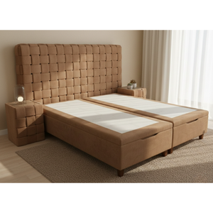 Juego de Cabecero y Base Tapizados de Tela, Sofisticados, Lujosos y Cómodos, con Almacenamiento, Patas de Madera Personalizables, Modernos, B2B - Product Image 1