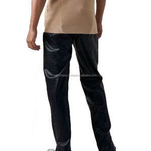 Trendy <b>Black</b> Faux Leather Pants for Men Slim Fit <b>Trousers</b> <b>with</b> <b>Pockets</b> & Zip Closure for Streetwear - Product Image 2