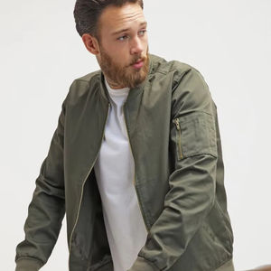 Chaqueta Cortavientos de Nylon para Hombre, Color Sólido, Cierre Completo, Cuello Alto, Estilo Bomber, Chaqueta Varsity de Béisbol, Ropa Urbana - Product Image 1