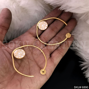 Handmade Gold Plated Women's Stylish Big Hoops Lotus White Enamel Design Trendy Push Back <b>Earrings</b> Brass <b>Heart</b> Shape Pattern - Product Image 4