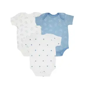 Neugeborenes Baby 100 % Bio-Baumwolle Sommerkleidung Jumpsuit Strampler für Jungen und Mädchen Kleidung niedliche Sterne und tierbedruckte halbe Strampler
