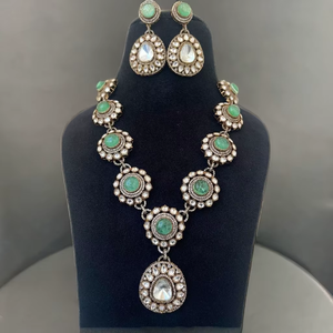 <b>Gold</b> Plated Luxury Designer Polki <b>Necklace</b> <b>Set</b> with <b>Earrings</b> Bridal Jewelry for Wedding & Party Celebration - Product Image 1