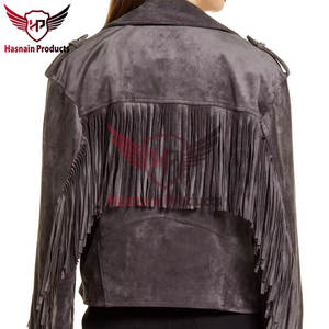 Veste en cuir suédé gris tendance pour femmes sur mesure avec des vêtements d'extérieur authentiques cloutés avec méthode de tissage tissé en coton - Product Image 3