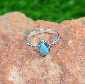 Anillo clásico de joyería para mujer, joyería de estilo bohemio de Plata de Ley 925, piedra preciosa Larimar, anillo hecho a mano, regalo para esposa - Product Image 2