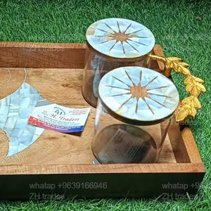 Ensemble de service en acrylique artisanal, plateau en bois incrusté de nacre, récipient de stockage alimentaire, style classique, édition cadeau de l'Aïd - Product Image 2