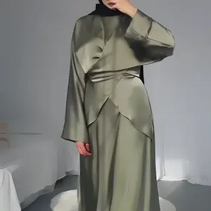 Satin Abaya Organza 2024 Modest Dress Slim Satin Satin Dress Abaya Set Jilbab Muslim Clothing for Women