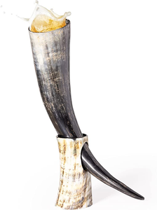 Verre à bière en corne d'animal de la culture viking poli personnalisable avec support en fer et taille naturelle pour l'utilisation du vin - Product Image 5