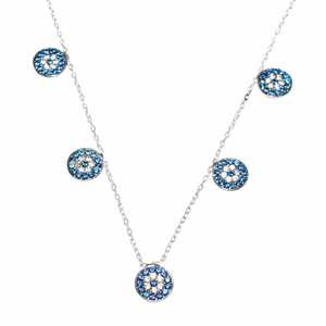 Collar de Plata de Ley 925 con Amuleto de Ojo Turco y Engaste de Bisel en Color Blanco - Product Image 1