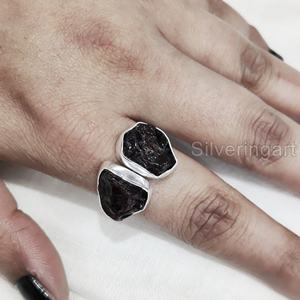 Joyería de piedra en bruto Anillo de mujer Granate natural Piedra preciosa cruda Enero Piedra natal Joyería de piedra doble Anillo de plata esterlina 925 - Product Image 4