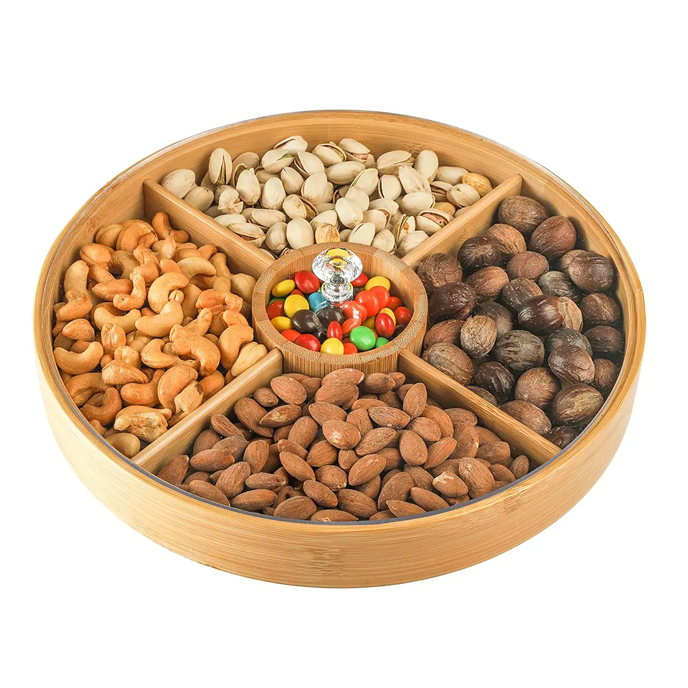 Hedume Bamboo Nuts Storage Platter Tray  Food Serving Tray Dessert Fruit Veggie Food Serve Plate Tray